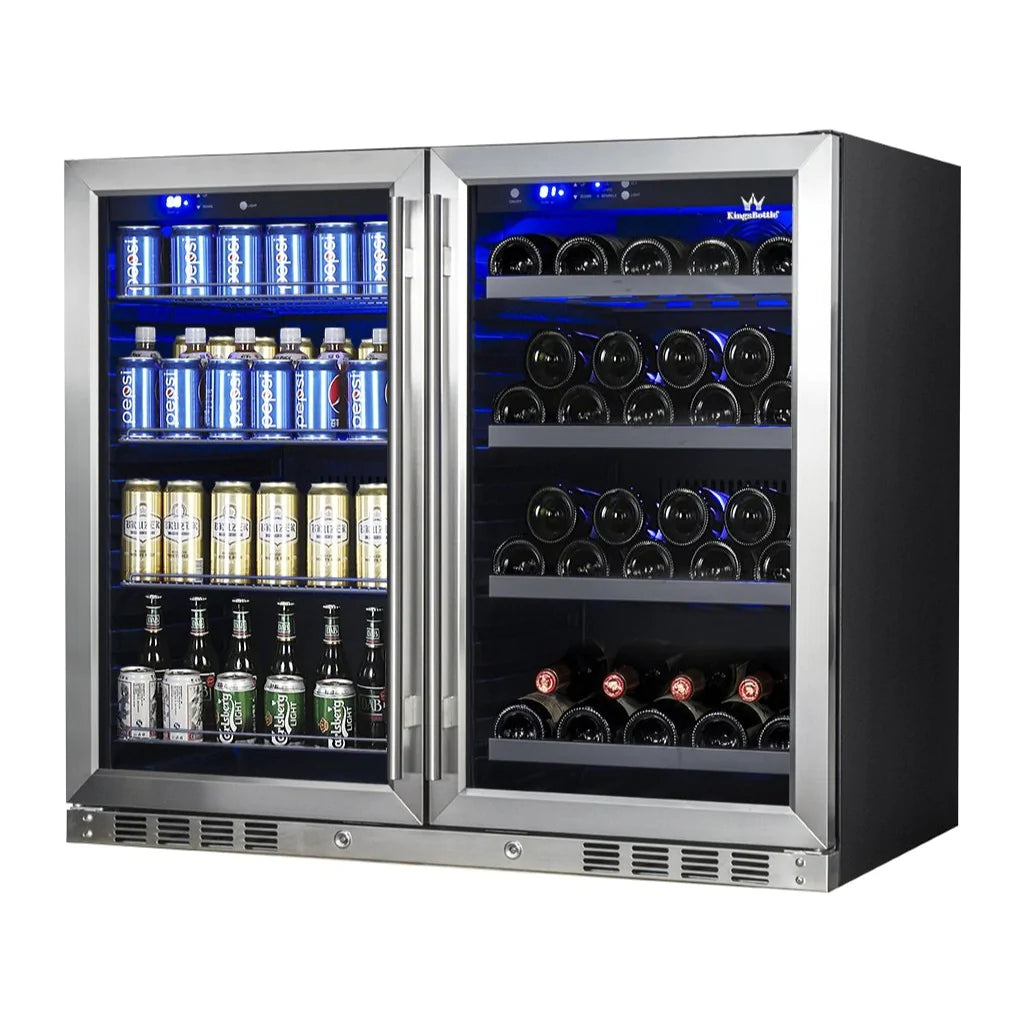 "Kingsbottle" 39 Inch Under Counter Wine And Beer Fridge Combo : KBU28LRX-BLK