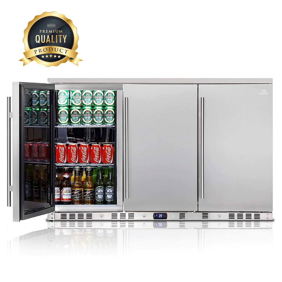 "Kingsbottle" 53 Inch Solid 3-Door Outdoor Beverage Drinks Cooler : KBU328ASD