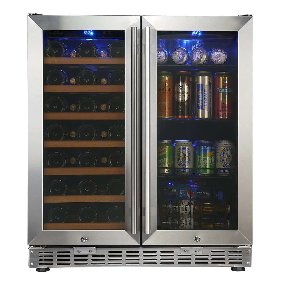 "Kingsbottle" 30" Under Counter Low-E Glass Door Wine and Beer Cooler Combo : KBUSF66BW-BP