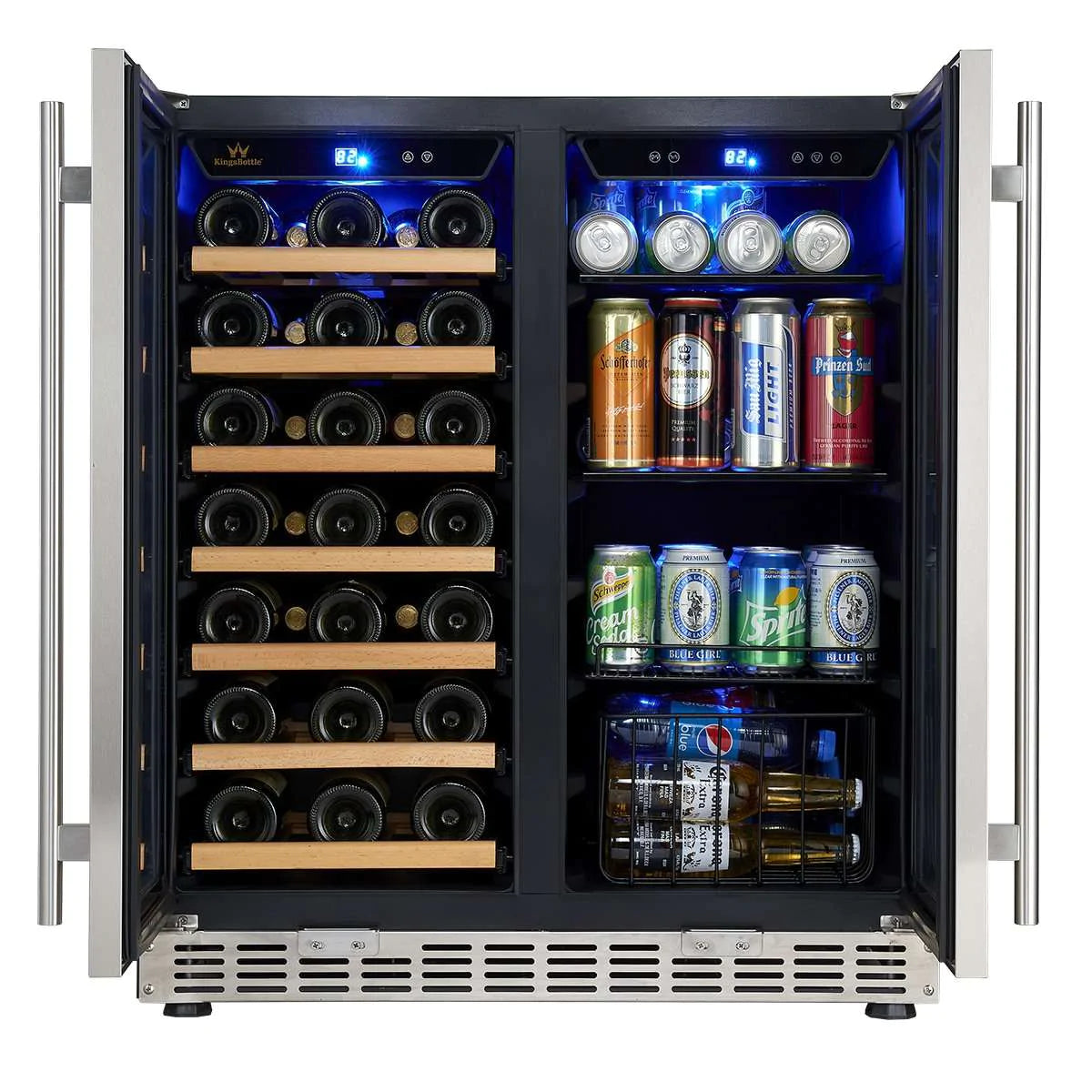 "Kingsbottle" 30" Under Counter Low-E Glass Door Wine and Beer Cooler Combo : KBUSF66BW-SS